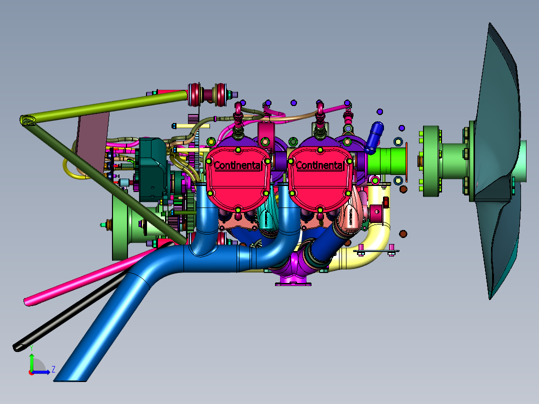 桨叶旋转引擎飞机发动机左视图