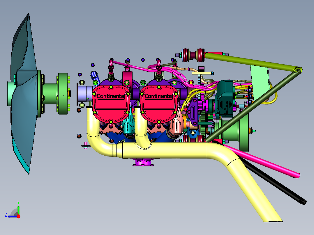 桨叶旋转引擎飞机发动机右视图