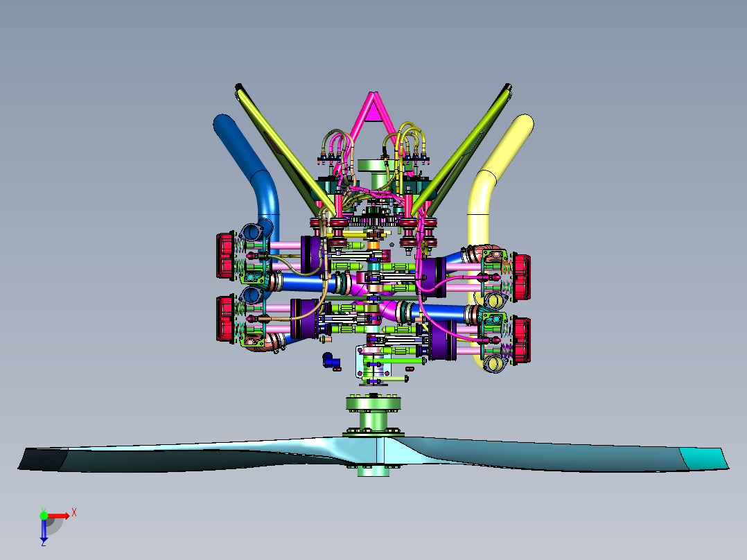 桨叶旋转引擎飞机发动机俯视图