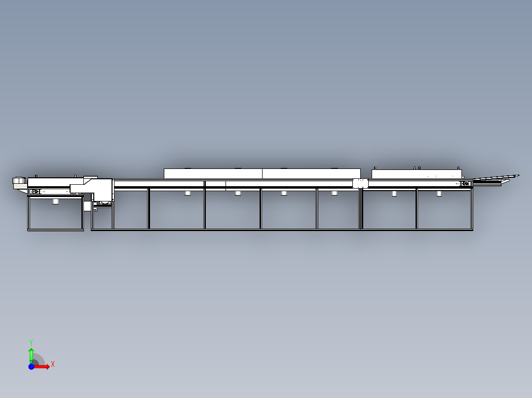 喷油流水线（喷淋、烘干等过程）前视图