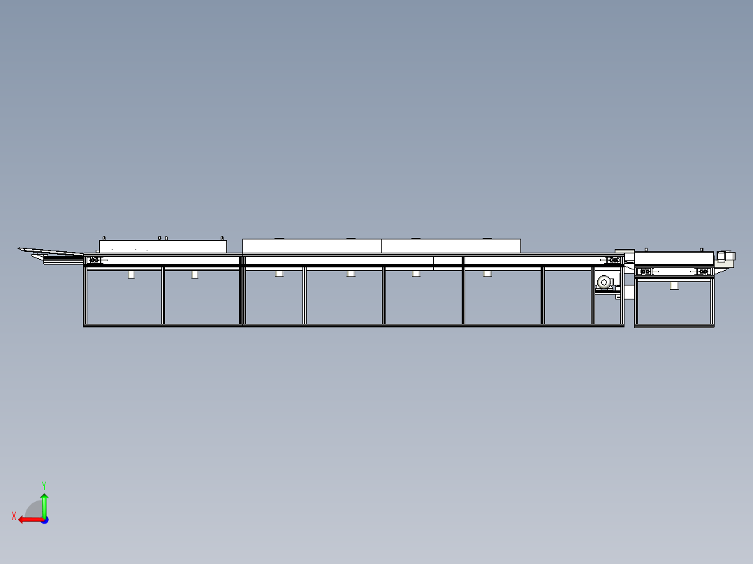 喷油流水线（喷淋、烘干等过程）后视图