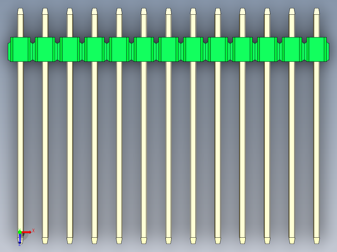 彩色公头100mil（2.54mm）系列-DS1021_green_2x13p_100mil_Type19_rev1.0俯视图