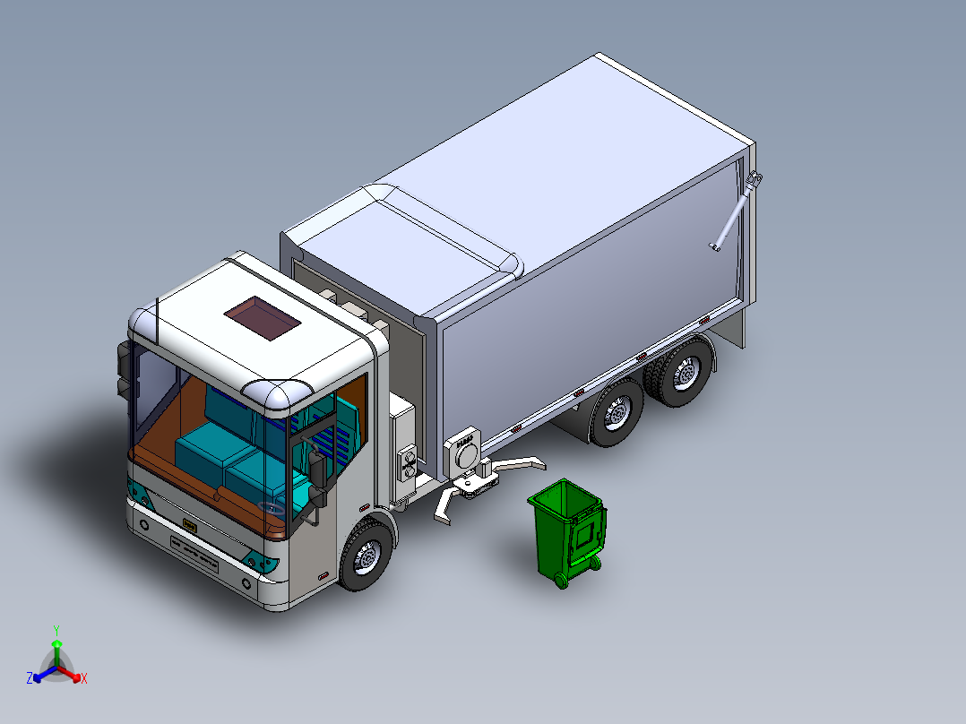 可分类回收的垃圾回收车三维模型及运动仿真1075018正等轴测图