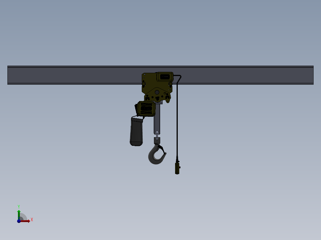 用于在工业建筑内支撑和移动重物的电动葫芦前视图