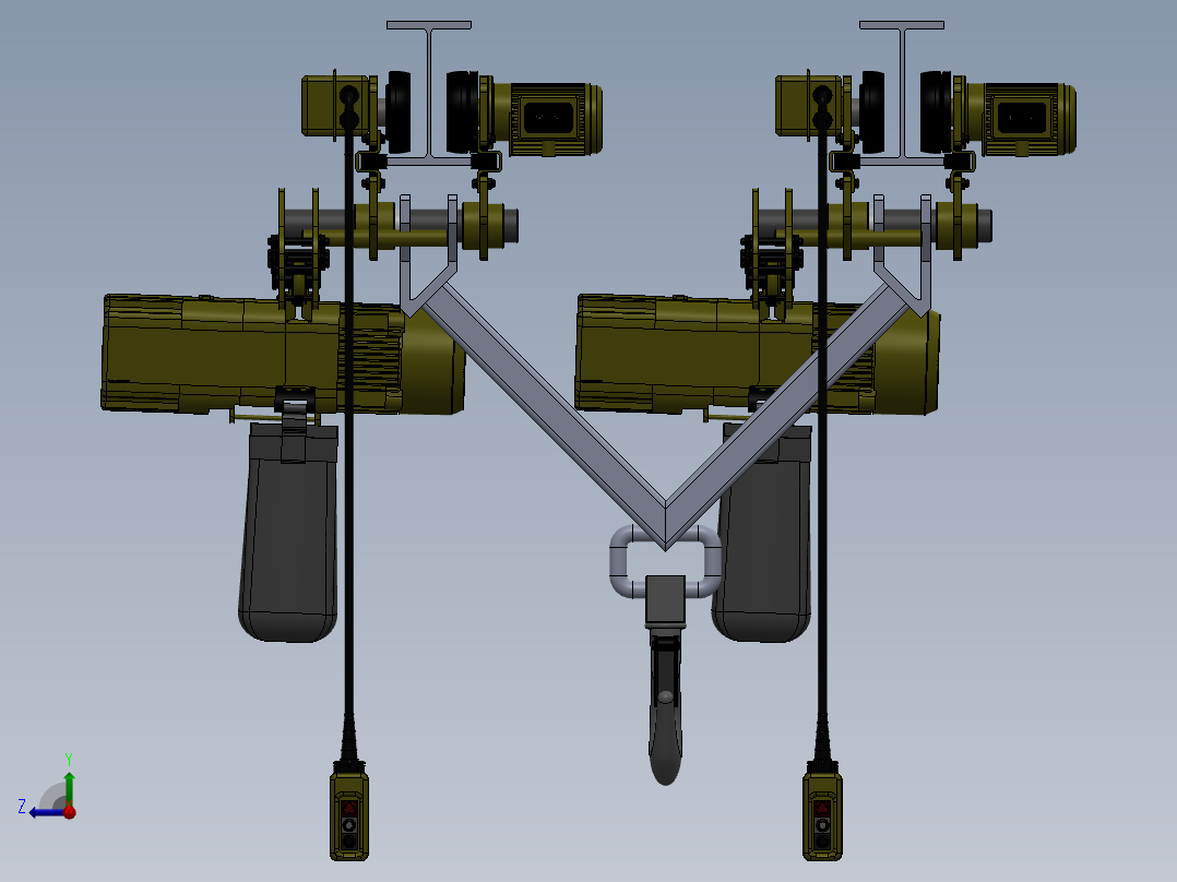 用于在工业建筑内支撑和移动重物的电动葫芦右视图