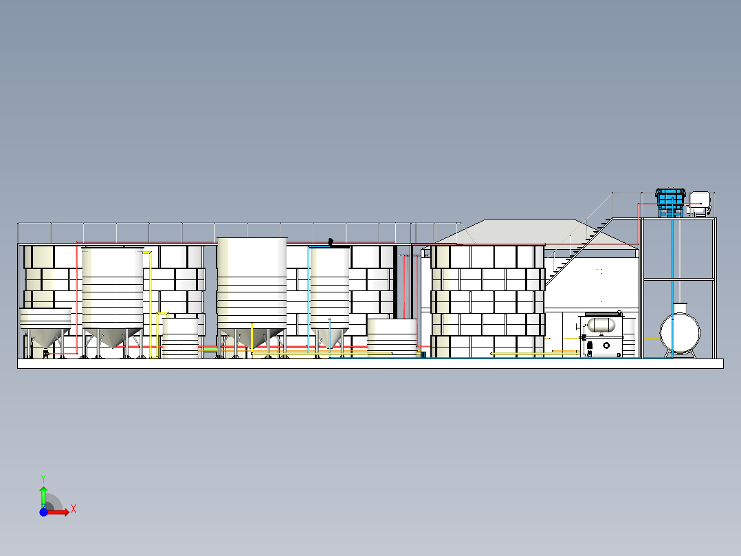 水处理系统工厂模型3D图纸 x_t格式前视图