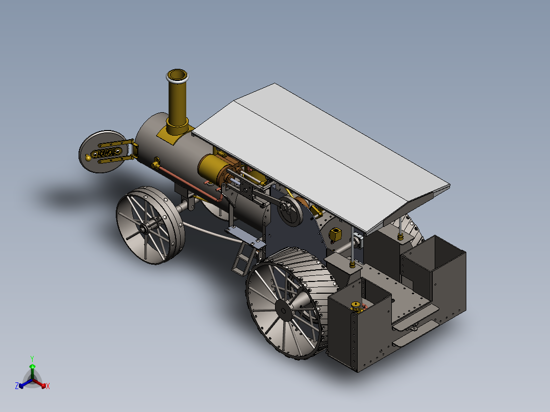蒸汽机model-steam-traction-engine-1835-模型格式为 sw正等轴测图