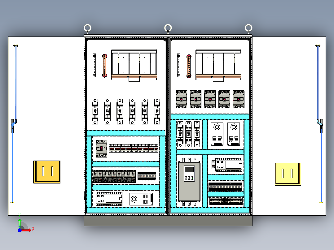 双柜组装刀开关风机软启动plc控制柜前视图