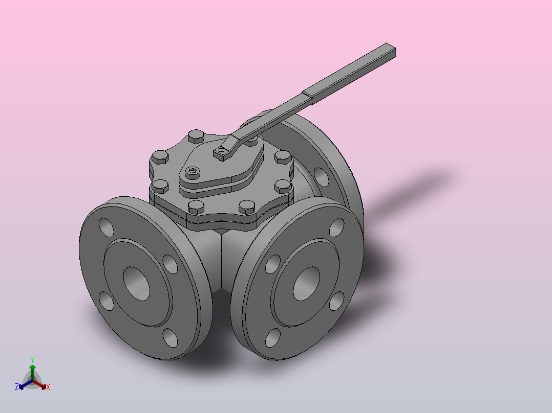 三通球阀[1.5-DN25三通球阀（3-way Ball Value）]正等轴测图