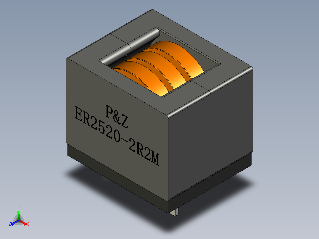 PZ-ER2520系列扁平电线高电流电感器正等轴测图