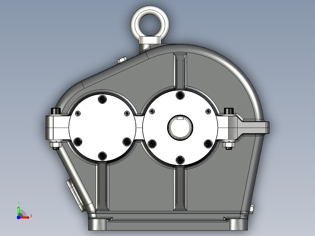 一级斜齿圆柱齿轮减速器3D数模图纸 STP格式前视图