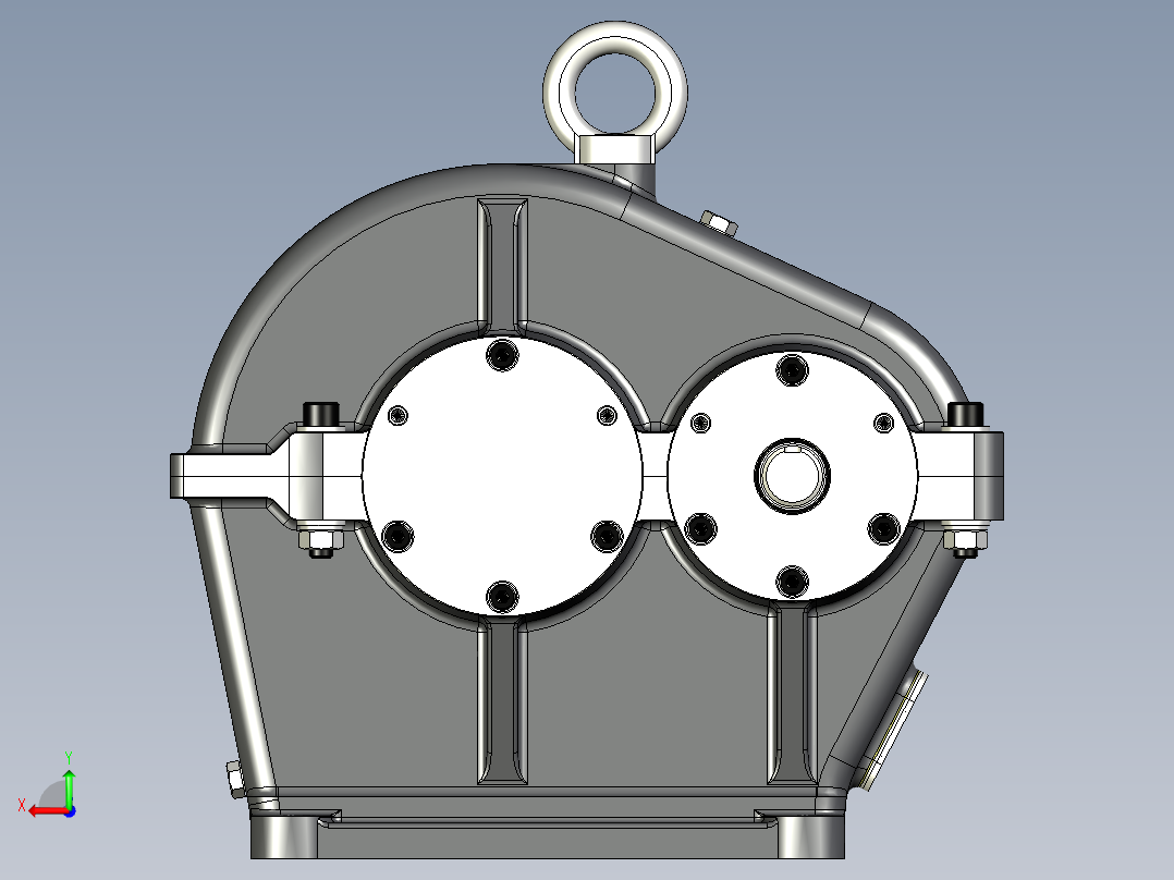 一级斜齿圆柱齿轮减速器3D数模图纸 STP格式后视图