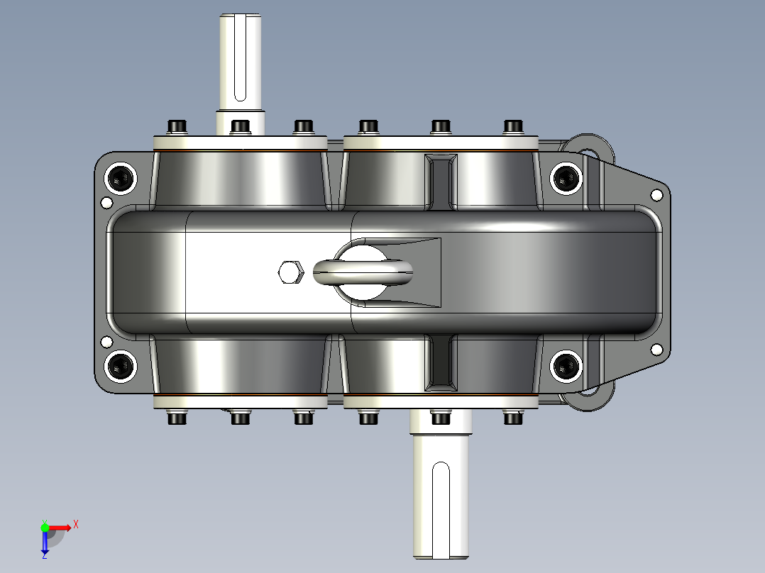 一级斜齿圆柱齿轮减速器3D数模图纸 STP格式俯视图