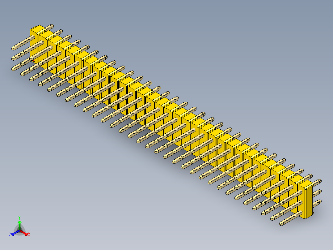 彩色公头100mil（2.54mm）系列-DS1021_yellow_3x31p_100mil_Type1_rev1.0正等轴测图