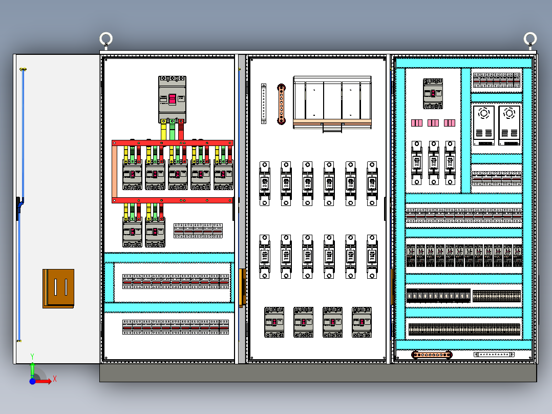 三柜组装630A正装刀开关消防风机控制柜 55782前视图