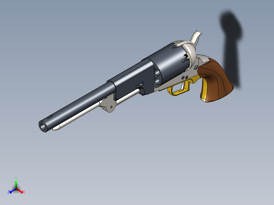 手枪左轮冲锋枪老式狙击步枪设计3D图纸colt-walker-1847 SW STP STL主视图