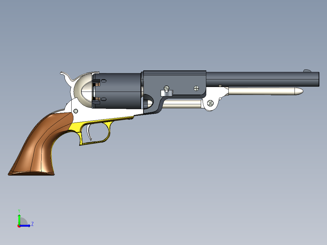 手枪左轮冲锋枪老式狙击步枪设计3D图纸colt-walker-1847 SW STP STL左视图