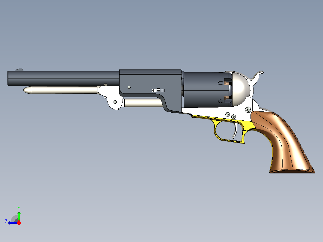 手枪左轮冲锋枪老式狙击步枪设计3D图纸colt-walker-1847 SW STP STL右视图