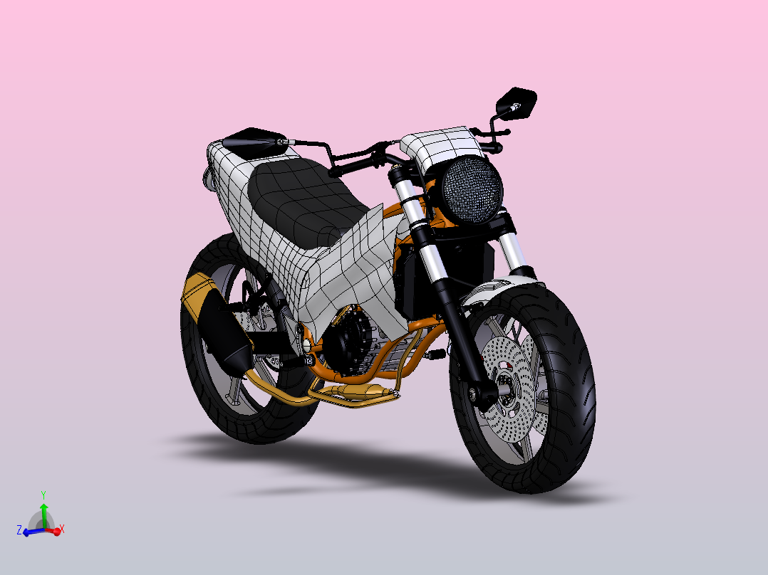 配双缸发动机的完整摩托车主视图