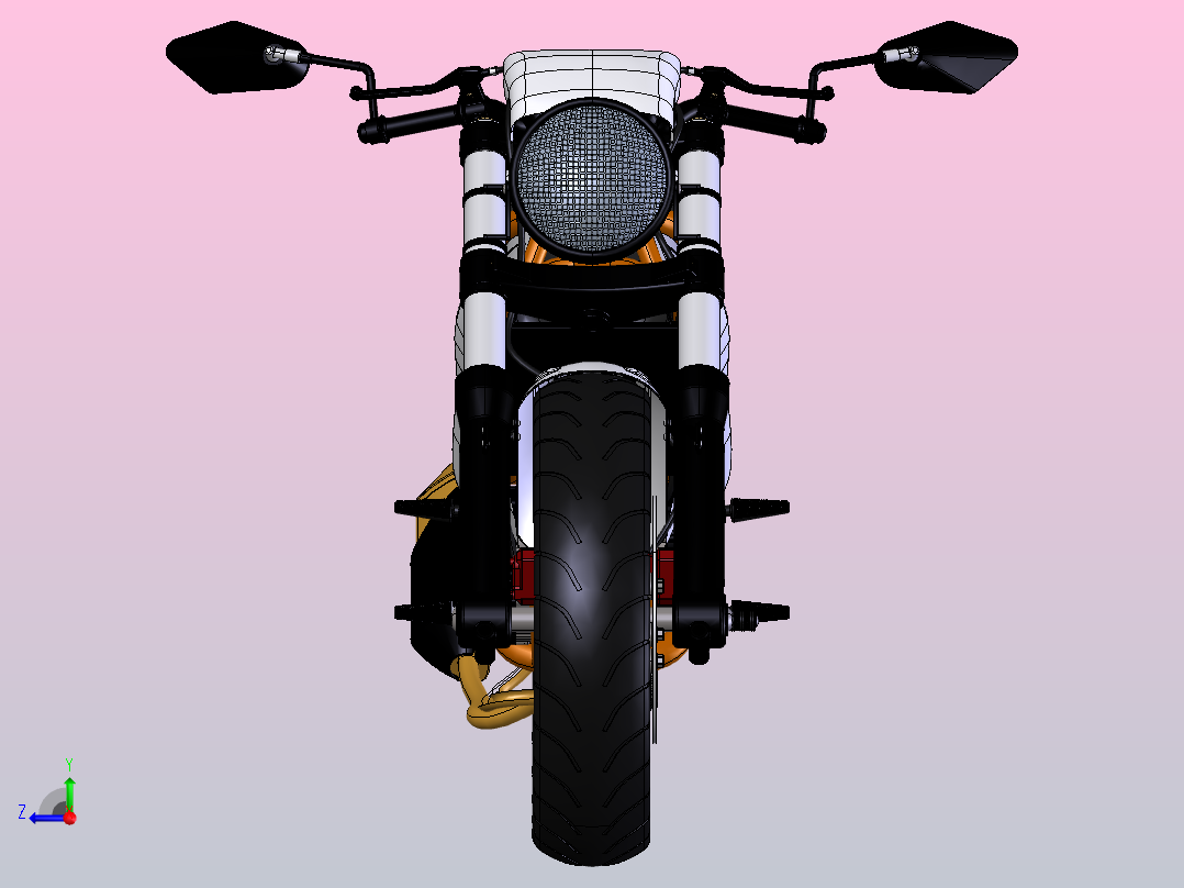 配双缸发动机的完整摩托车右视图