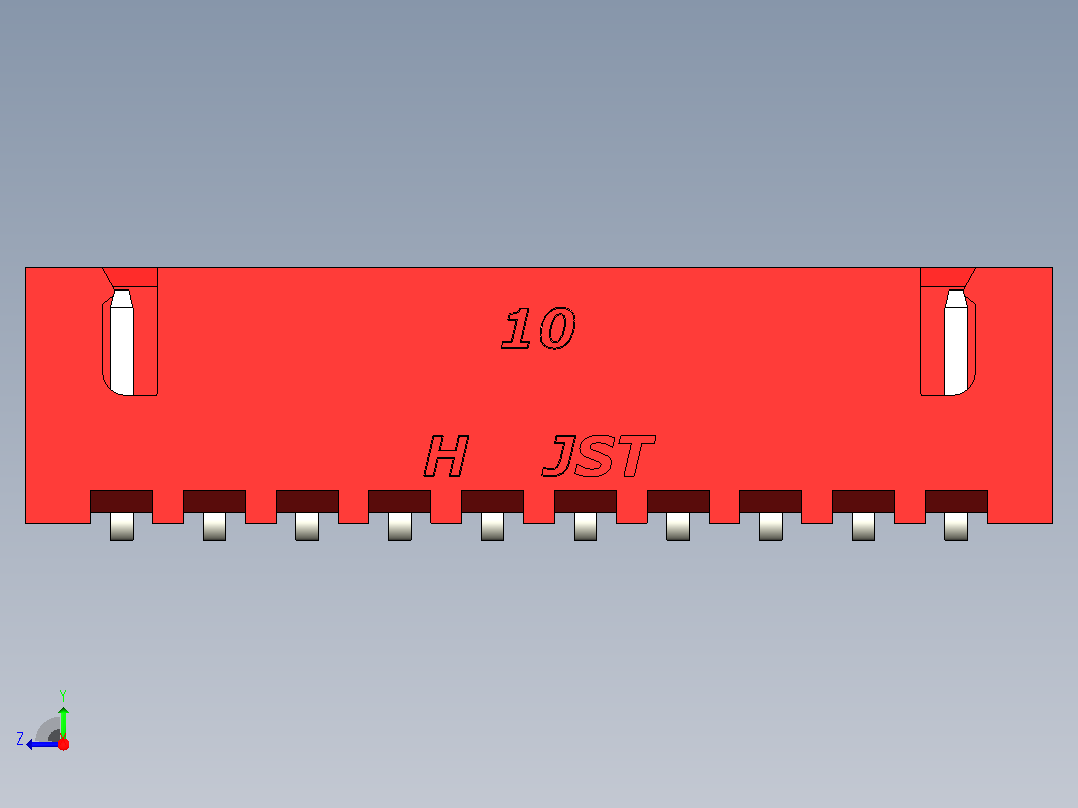 红色JST XH 10针连接器P 2 54mm成角度右视图