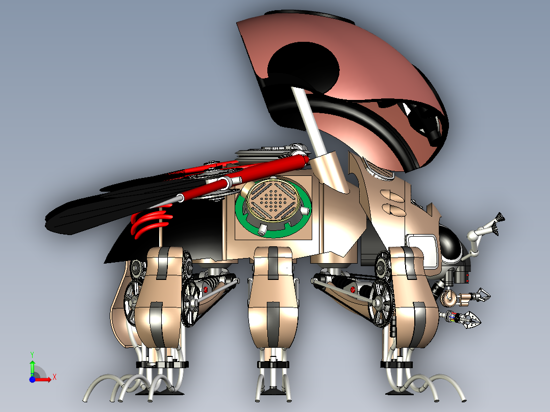 2款机械瓢虫蒸汽朋克机器甲虫模型3D图纸 STP格式前视图