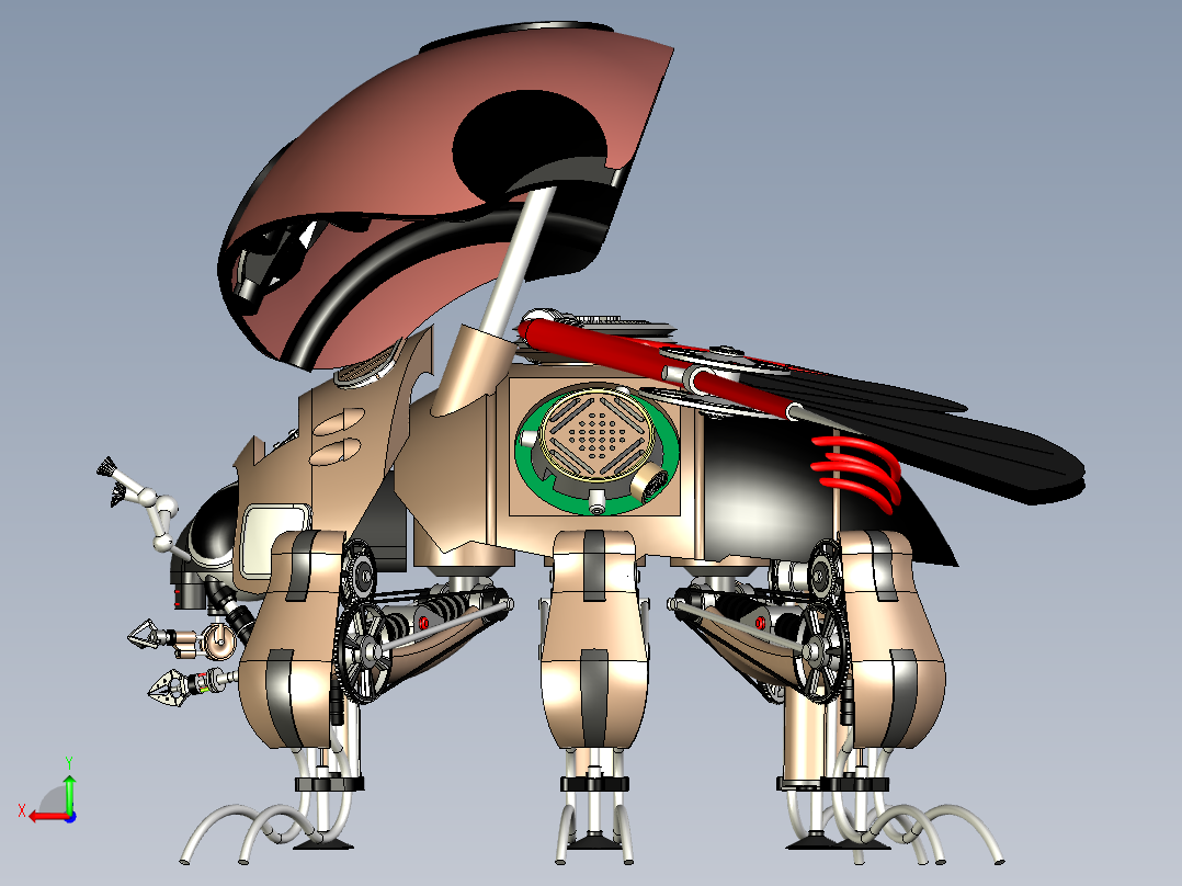 2款机械瓢虫蒸汽朋克机器甲虫模型3D图纸 STP格式后视图