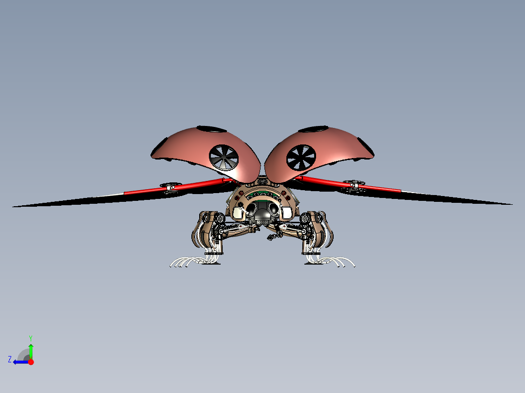2款机械瓢虫蒸汽朋克机器甲虫模型3D图纸 STP格式右视图