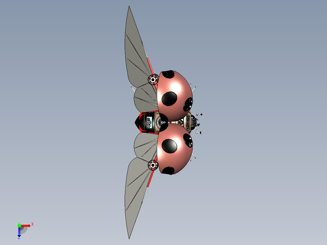 2款机械瓢虫蒸汽朋克机器甲虫模型3D图纸 STP格式俯视图