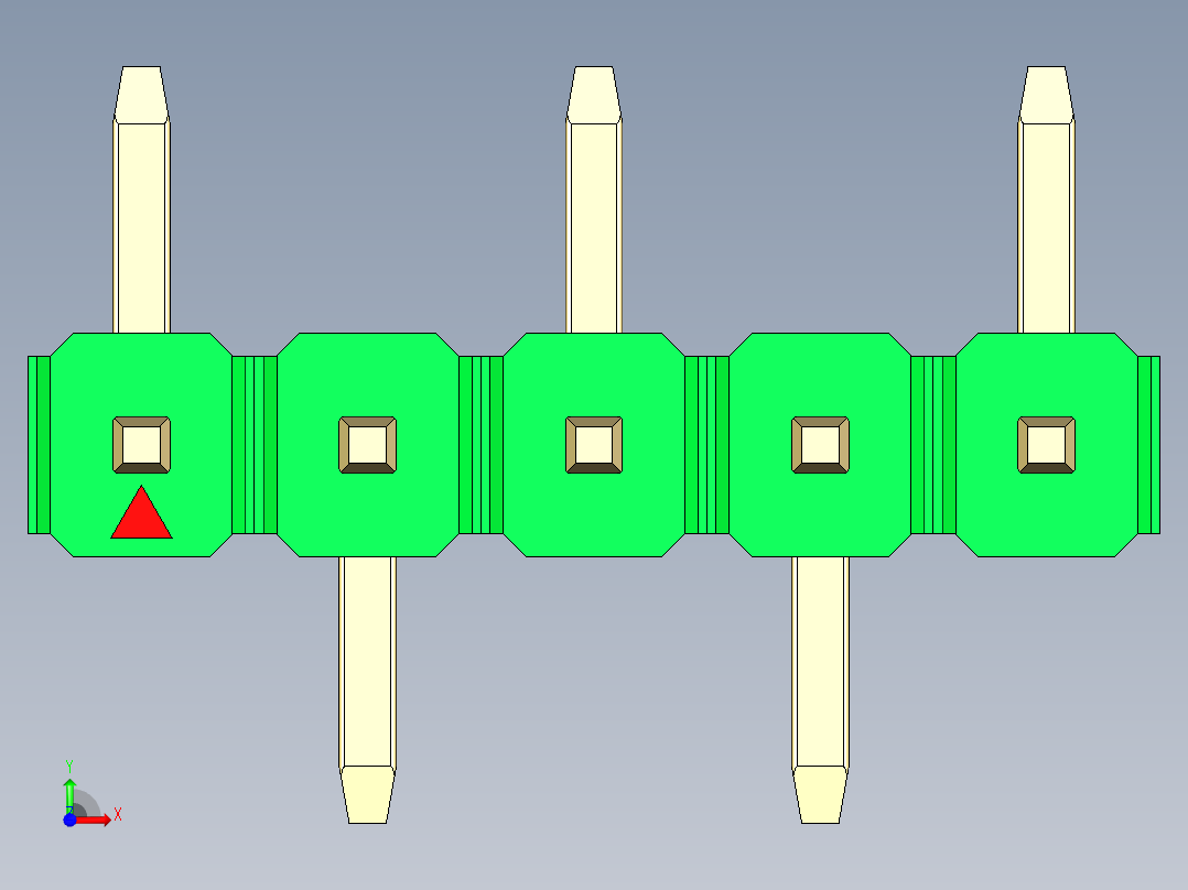 彩色公排针 100mil 2.54mm 系列-DS1022_green_05p_100mil_Type_SMT_R1_rev1.0前视图