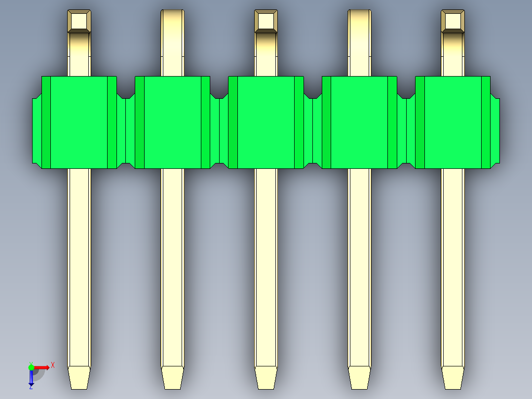 彩色公排针 100mil 2.54mm 系列-DS1022_green_05p_100mil_Type_SMT_R1_rev1.0俯视图