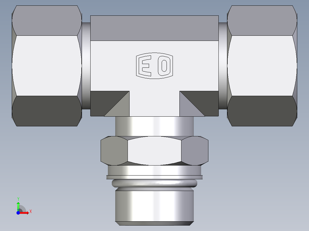 卡套式工业通用硬管接头EO_Adjustable_locknut_branch_tee_TEE20ZSMORCF前视图
