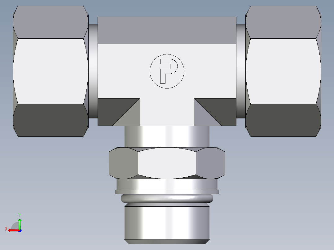 卡套式工业通用硬管接头EO_Adjustable_locknut_branch_tee_TEE20ZSMORCF后视图