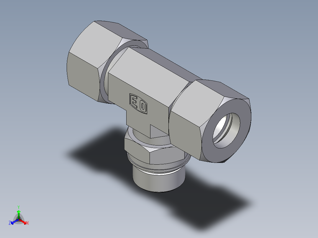 卡套式工业通用硬管接头EO_Adjustable_locknut_branch_tee_TEE20ZSMORCF正等轴测图