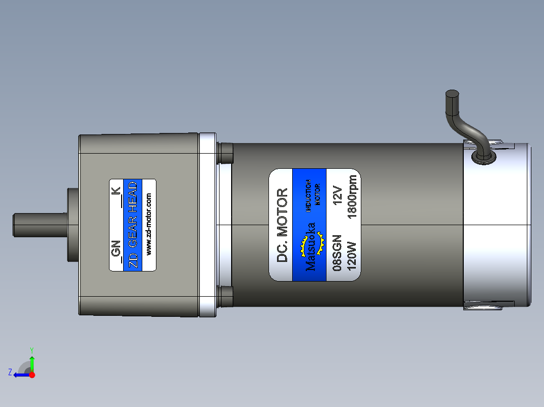 齿轮马达DC汽车松冈08SGN 12V 120W右视图