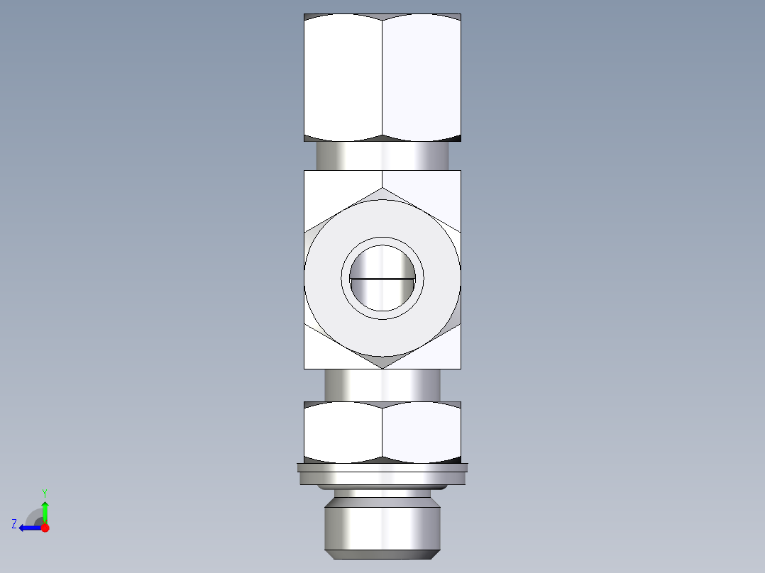 卡套式工业通用硬管接头EO_Adjustable_locknut_run_tee_LEE10ZLMCF右视图