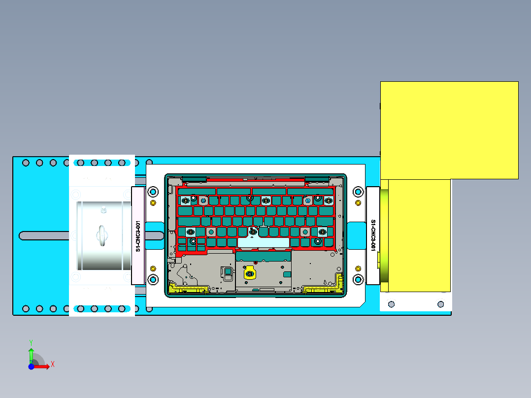 电脑外壳精铣键盘框台阶面治具模型前视图