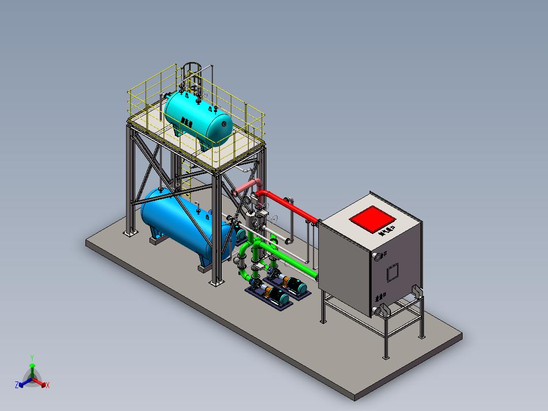 导热油余热锅炉系统正等轴测图