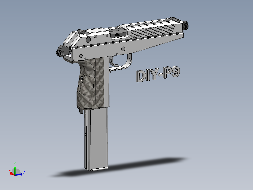 手枪左轮冲锋枪老式狙击步枪设计3D图纸diy-p9-9mm-pistol-handgun SW STP主视图