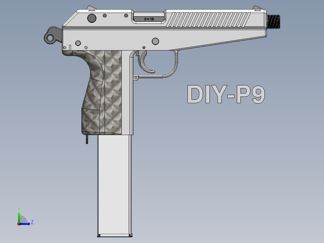 手枪左轮冲锋枪老式狙击步枪设计3D图纸diy-p9-9mm-pistol-handgun SW STP左视图