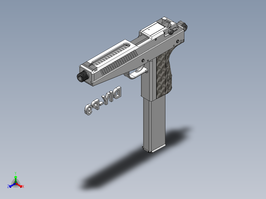 手枪左轮冲锋枪老式狙击步枪设计3D图纸diy-p9-9mm-pistol-handgun SW STP正等轴测图