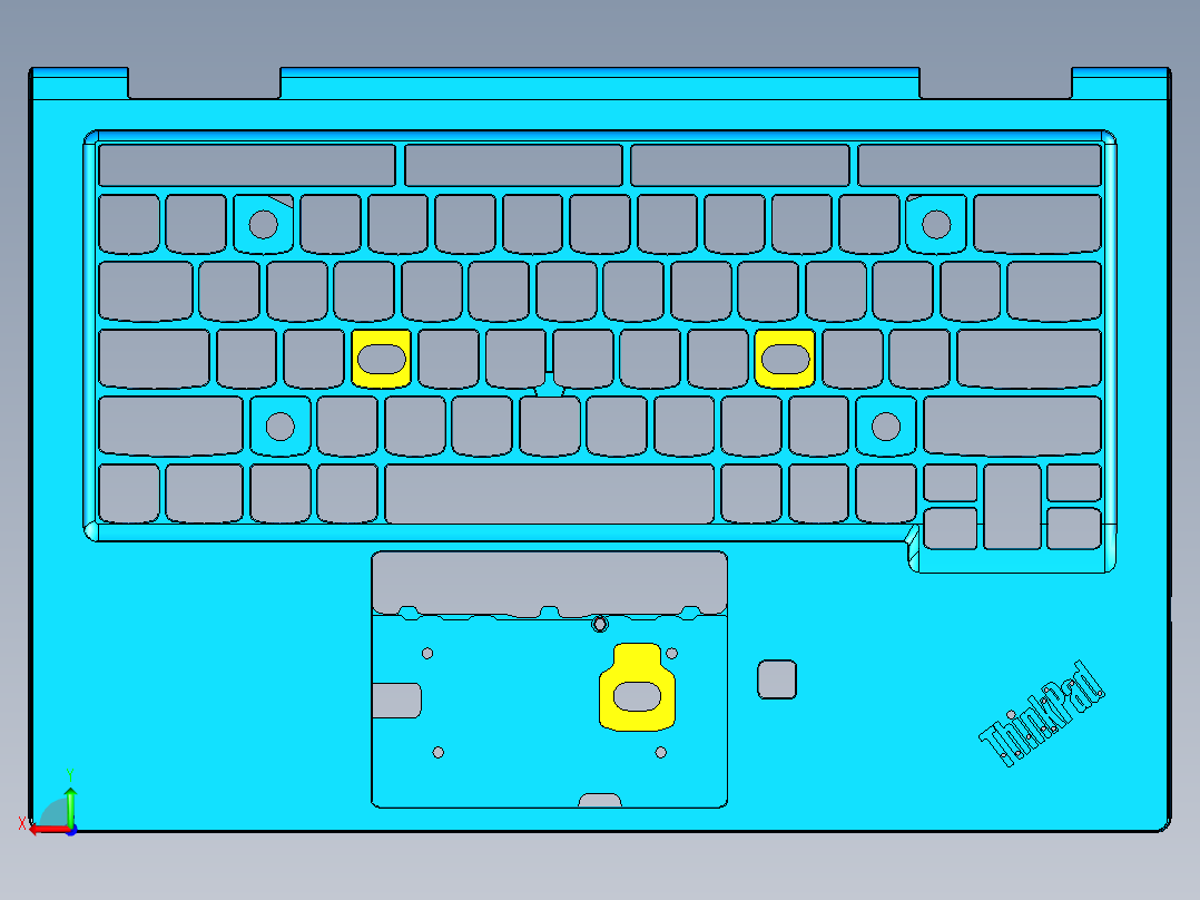 笔记本C壳铣内侧键盘框落料UG程序模型后视图