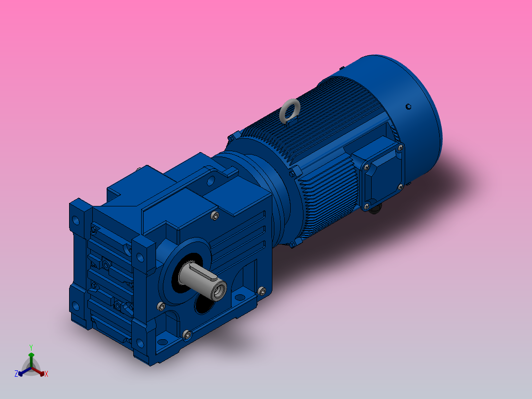 K37底脚轴伸式安装螺旋锥齿轮减速机K37-Y0.37-4P-12.14-M1-0°-A正等轴测图