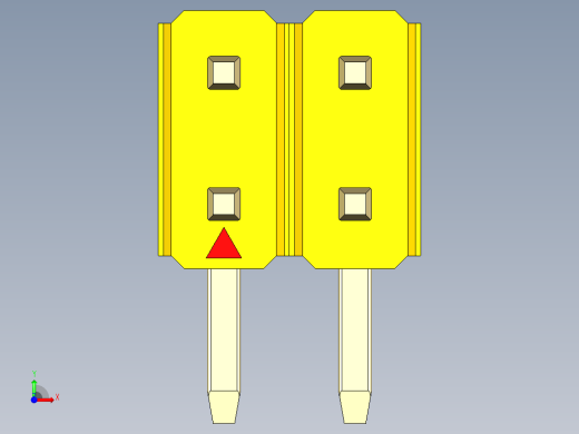 彩色公排针 100mil 2.54mm 系列-DS1022_yellow_2x02p_100mil_TypeD_rev1.0前视缩略图