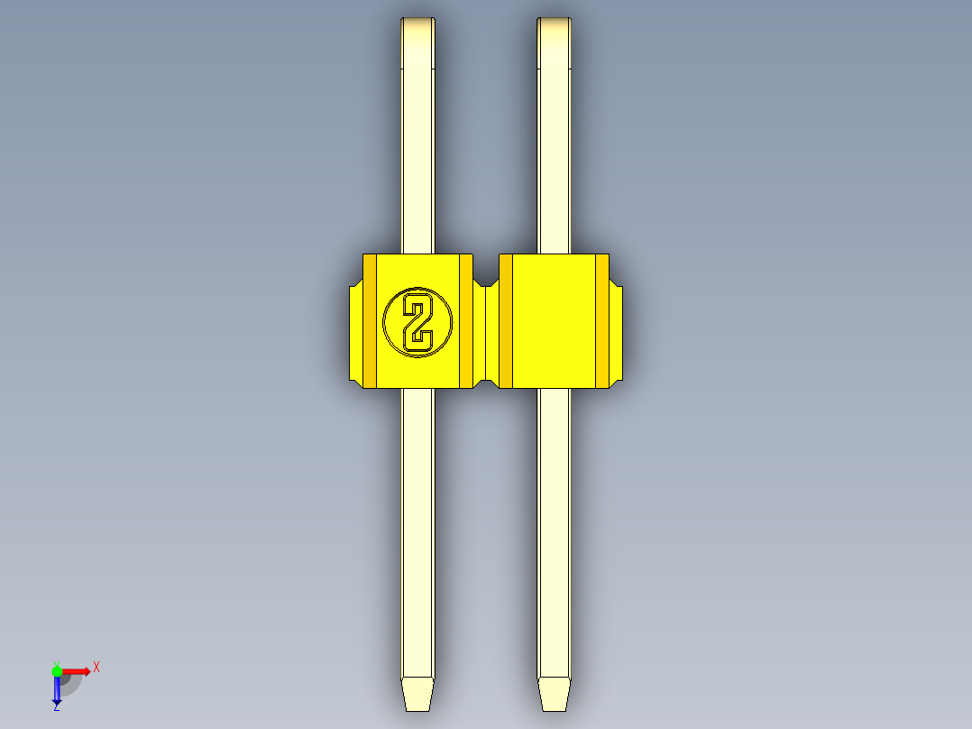 彩色公排针 100mil 2.54mm 系列-DS1022_yellow_2x02p_100mil_TypeD_rev1.0俯视图