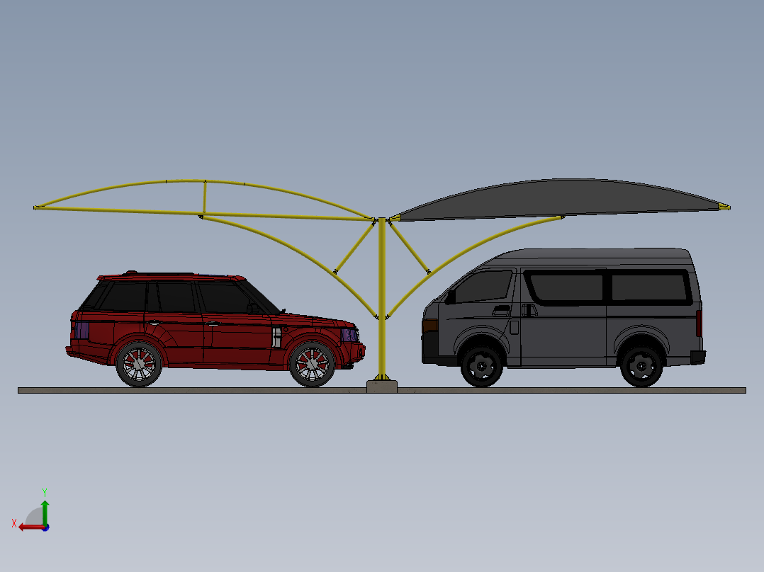 汽车停车棚后视图