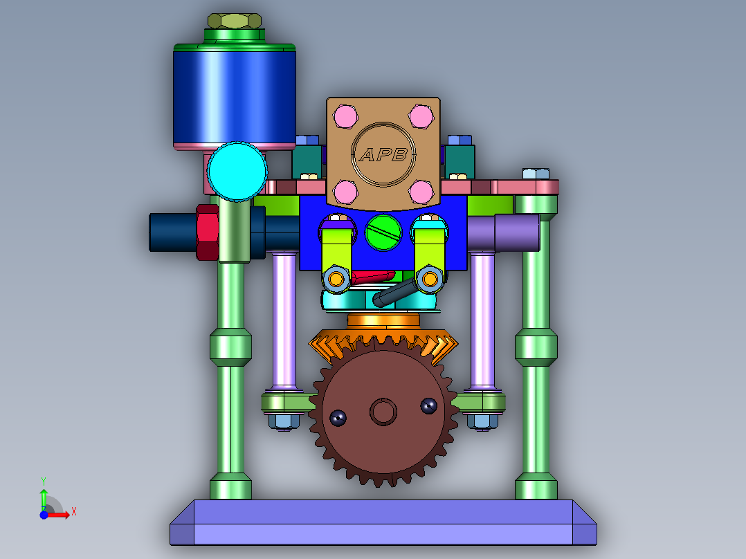 单缸卧式蒸汽机模型前视图