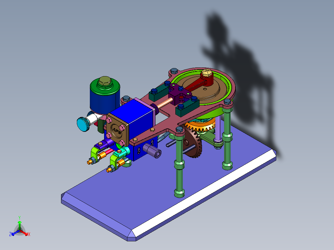 单缸卧式蒸汽机模型正等轴测图