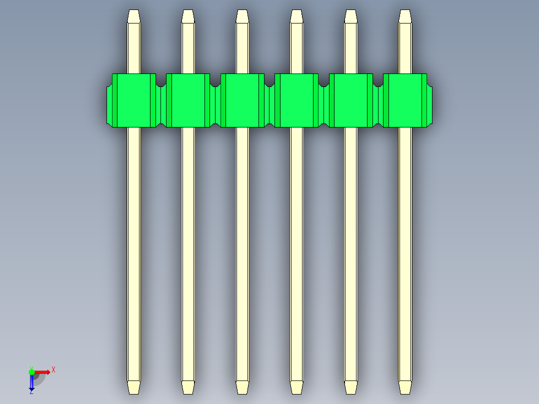 彩色公头100mil（2.54mm）系列-DS1021_green_2x06p_100mil_Type5_rev1.0俯视图