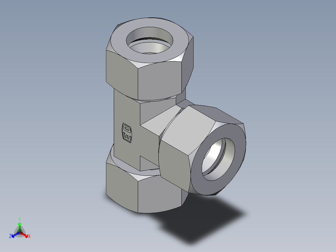 卡套式工业通用硬管接头EO_Swivel_nut_run_tee_EL30SCF主视图